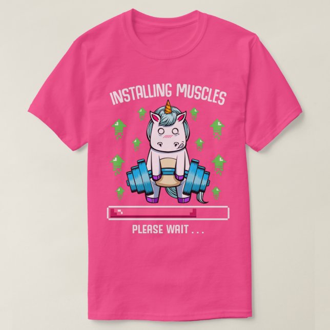 T-shirt Installation Muscles Veuillez Patienter Funny Unic (Design devant)