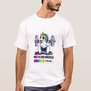T-shirt Installer des muscles Licorne Arc-en-ciel Gym Work