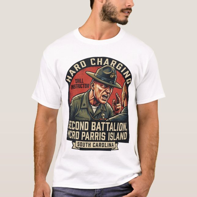 T-shirt Instructeur de forage Hard Charging USMC Parris I (Devant)