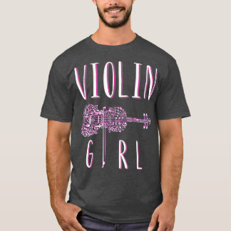 T-shirt Instrument de musique violon Girl rose blanche Bow