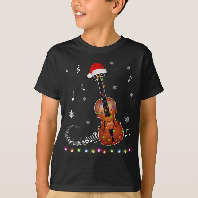 T-shirt Instrument de violon Noël Chapeau Noël lumières No (Devant)