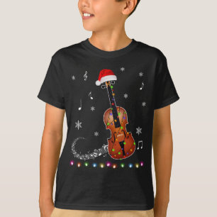 T-shirt Instrument de violon Noël Chapeau Noël lumières No