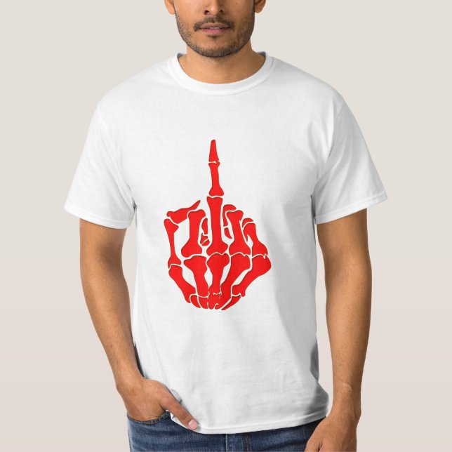 T-shirt insulte squelettique de doigt moyen de silhouette (Devant)