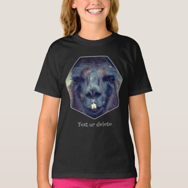 T-shirt Intense Black Llama Face Close Up Personalized (Devant)
