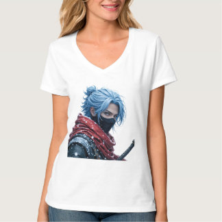 T-shirt Intense Blue-Haired Swordsman in Snowy Setting Por