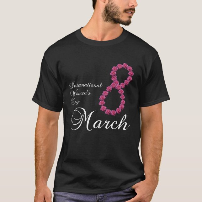 T-shirt International Women s Day Pink Rose Flower 8 March (Devant)