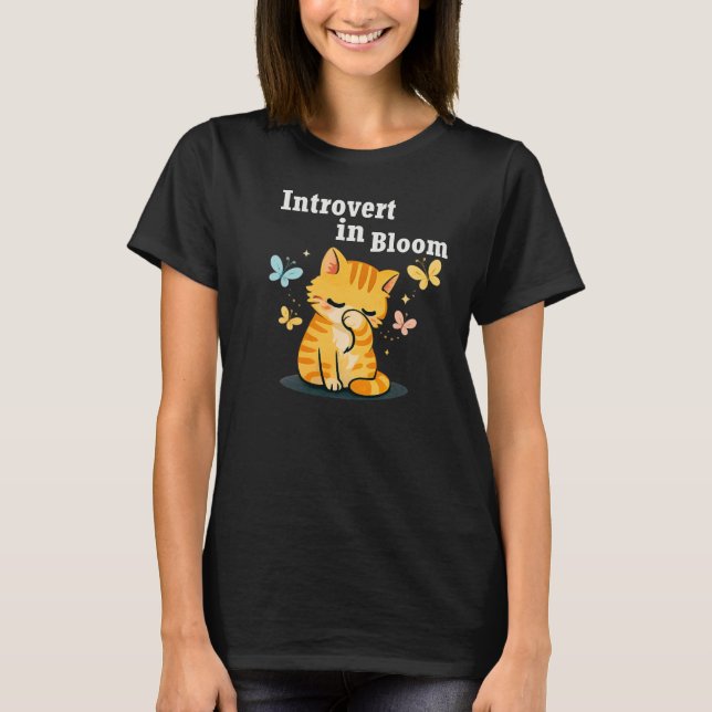 T-shirt Introvert in Bloom Cute Cat- Aesthetic Introvert (Devant)