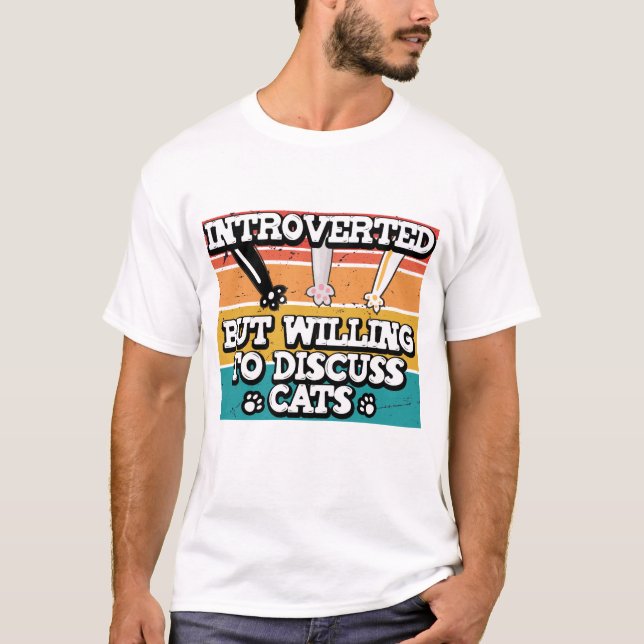 T-shirt Introverted mais volonté de discuter des chats, mi (Devant)