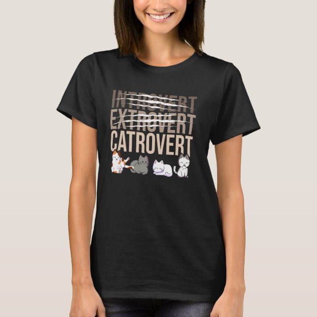 T-shirt Introverti Extraverti Catroverti Mème de Chat Drôl (Devant)