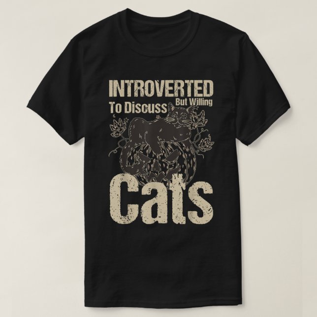 T-shirt Introverti mais prêt à discuter des chats, amateur (Design devant)