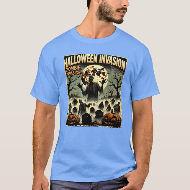 T-shirt Invasion de zombies Halloween rétro (Devant)