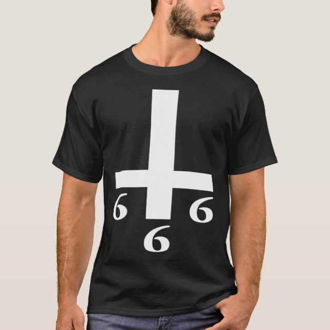 T-shirt Inverted Cross 666 Upside Down Satan Antichrist At (Devant)