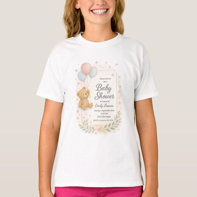T-shirt Invitation Baby shower mignonne - Ours en peluche  (Devant)