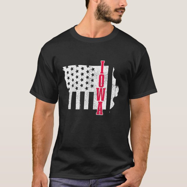 T-shirt Iowa American Flag State Map Fierté patriotique 4e (Devant)