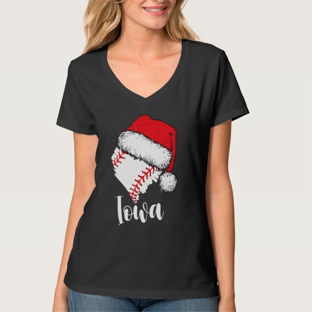 T-shirt Iowa Baseball Heart Santa Hat Merry Xmas (Devant)