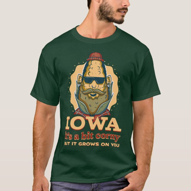 T-shirt Iowa Midwest Farmer Comic Style Hipster Style Over (Devant)