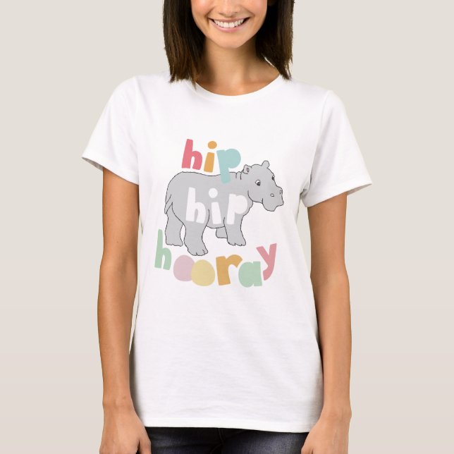 T-shirt ip Hip Hip Houray Gris Hippo Dessin mignon Animal  (Devant)