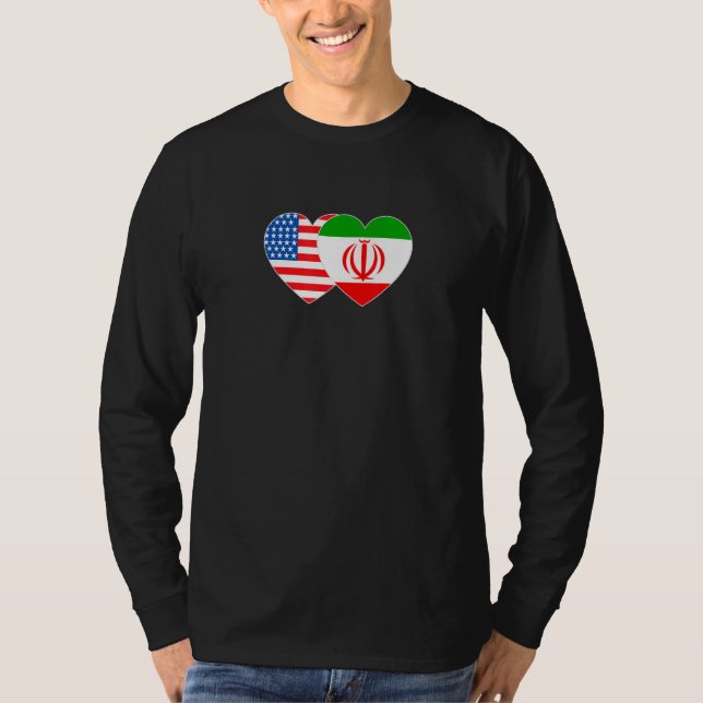 T-shirt Iran and USA Flag Twin Heart for Iranian Americans (Devant)