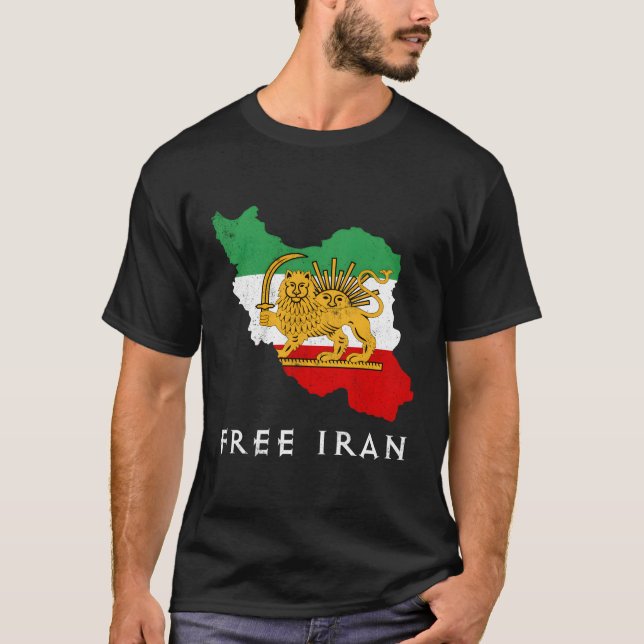 T-shirt Iran Carte du drapeau Lion Soleil Épée Libre Iran  (Devant)
