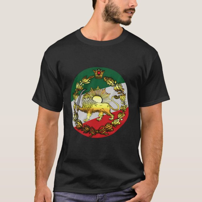 T-shirt Iran Drapeau Avec Lion Et Couronne (Devant)