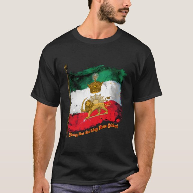 T-shirt Iraniens Drapeau Avec Pahlavi Couronne Soleil Et L (Devant)