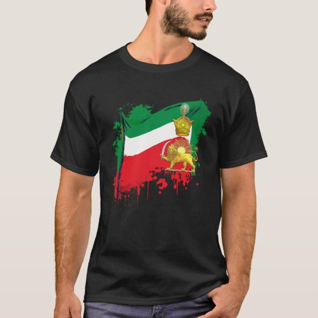 T-shirt Irans Flag with Pahlavi Crown shir va khorshyid (Devant)