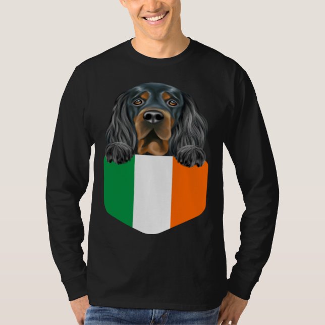 T-shirt Ireland Flag Gordon Setter Dog In Pocket (Devant)