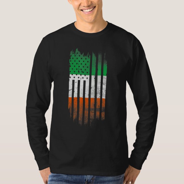 T-shirt Ireland Shamrock American flag Patrick's day Cool  (Devant)
