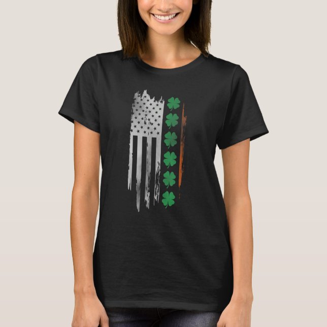 T-shirt Ireland Shamrock American flag Patrick's day Irish (Devant)
