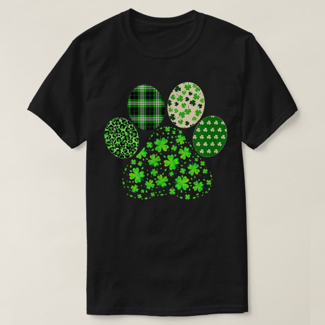T-shirt Iriish mignon Chien Paw Clovers St Patrick's Day L (Design devant)