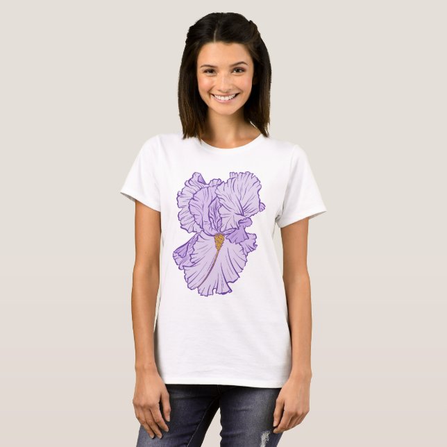 T-shirt Iris Fleur Ligne d'Art Violet (Devant entier)