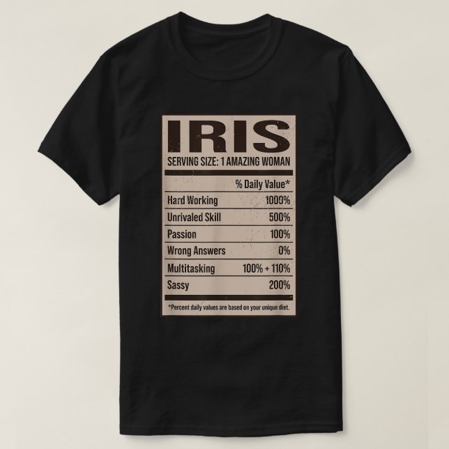 T-shirt Iris Nutrition Facts Nom Pseudo Alias Titre Fri (Design devant)
