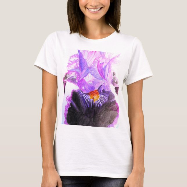 T-shirt Iris Pourpre Fleur Aquarelle Florale Anniversaire (Devant)
