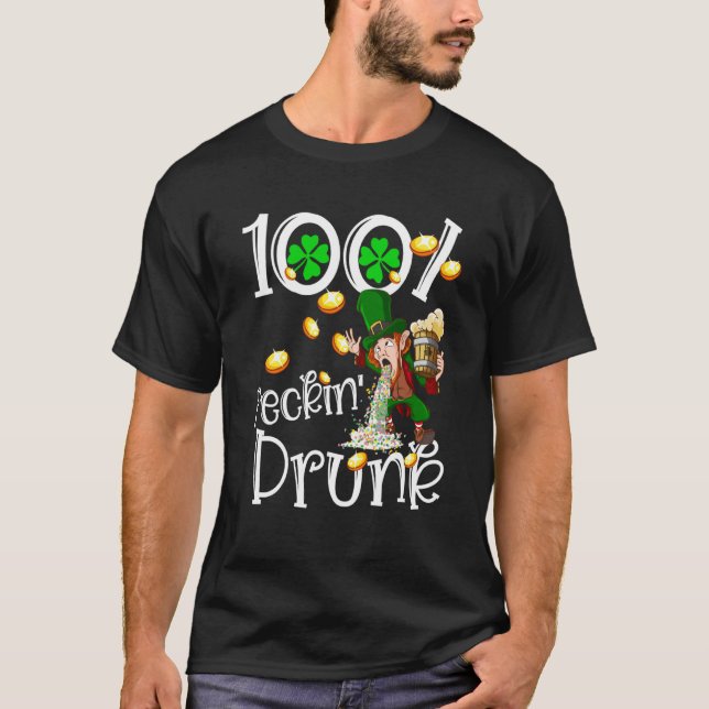 T-shirt Irish 100 Feckin Drunk Leprechaun Puking Drink Pat (Devant)