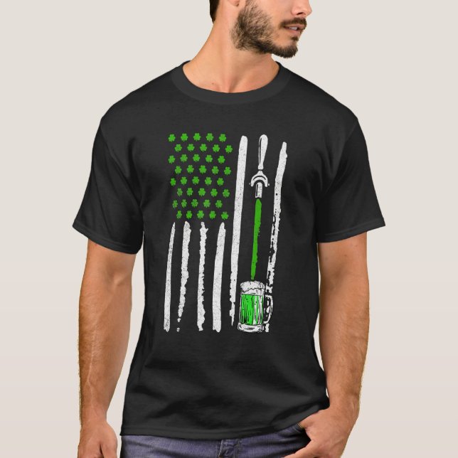 T-shirt Irish American Flag Draft Beer Shamrock St Patrick (Devant)