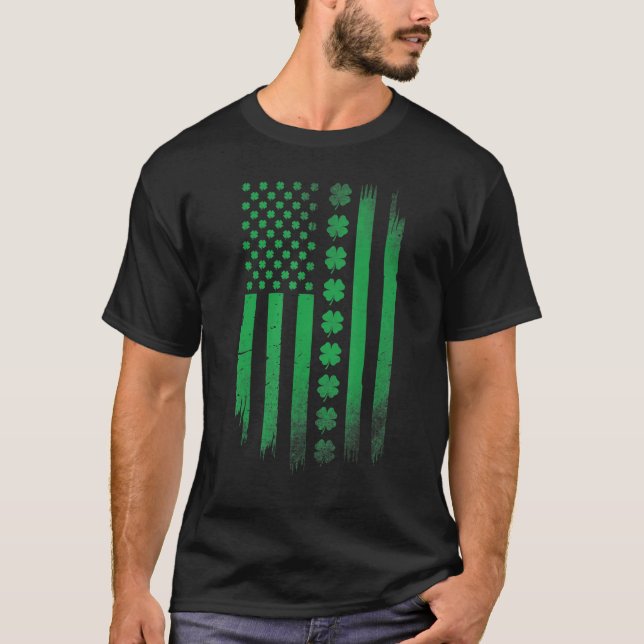 T-shirt Irish American flag Patrick's day Patriotic Shamro (Devant)