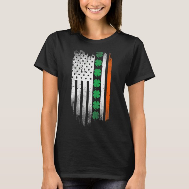 T-shirt Irish American flag Shamrock Stripes Cool Ireland  (Devant)