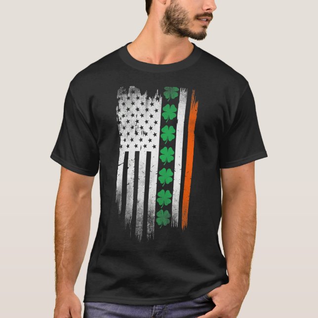 T-shirt Irish American flag Shamrock Stripes Cool Ireland  (Devant)
