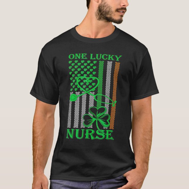 T-shirt Irish American Flag St Patrick's Day One Lucky Nur (Devant)