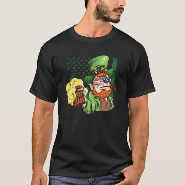 T-shirt Irish American Patriotic Murica  leprechaun (Devant)