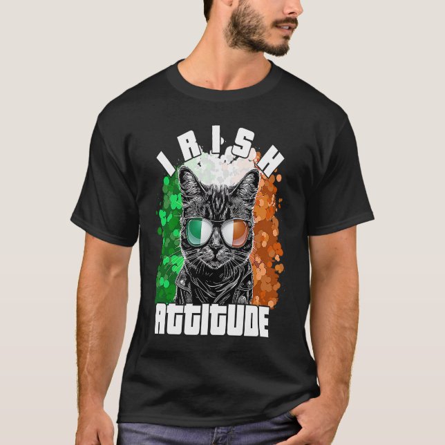T-shirt Irish Attitude  Cat Sunglasses Ireland Flag (Devant)