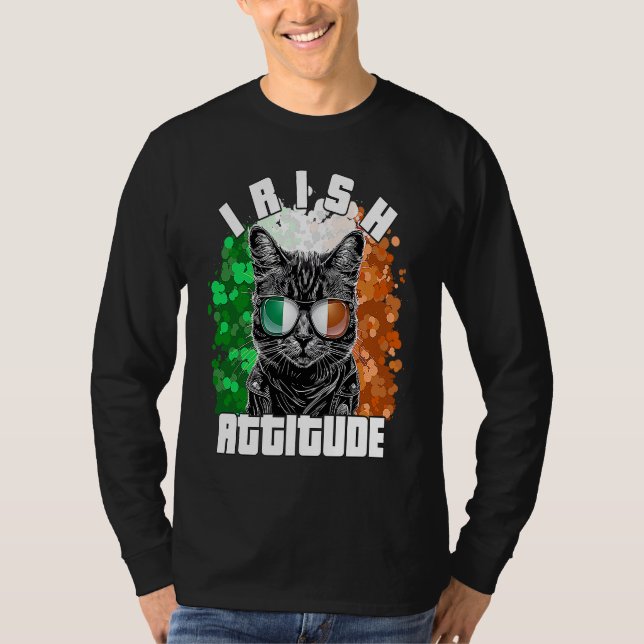 T-shirt Irish Attitude  Cat Sunglasses Ireland Flag (Devant)
