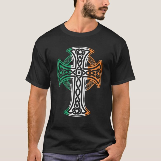 T-shirt Irish Celtic Cross Christ Celtic Knot Ireland Flag (Devant)
