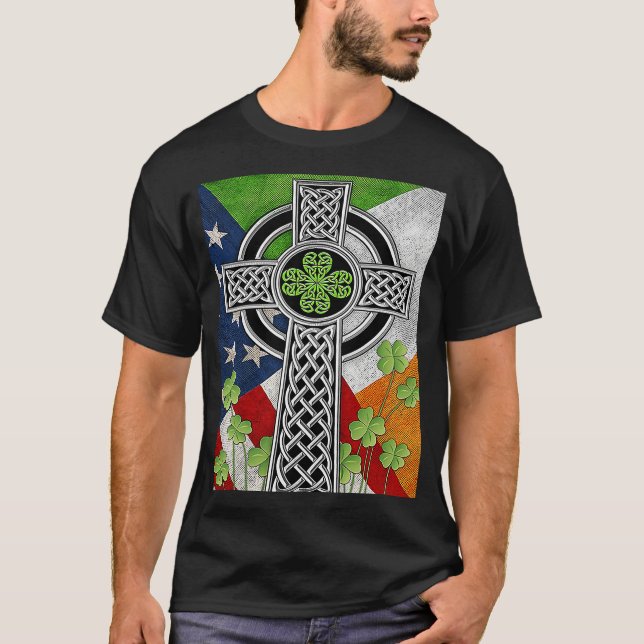 T-shirt Irish Celtic Knot Cross American Flag USA (Devant)