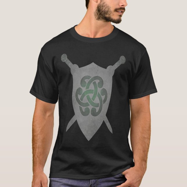 T-shirt Irish Celtic Knot Medieval Heraldry Swords Shield  (Devant)