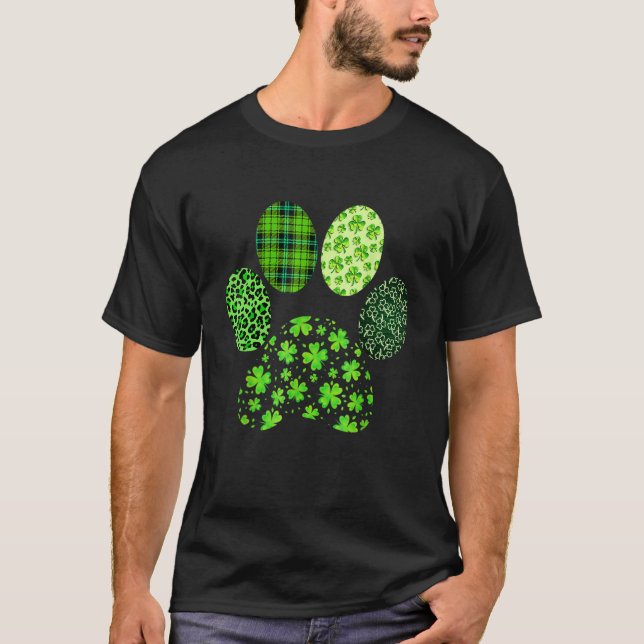 T-shirt Irish Cute Dog Paw Clovers St Patrick's Day Lucky  (Devant)