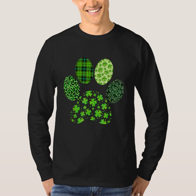 T-shirt Irish Cute Dog Paw Clovers St Patrick's Day Lucky  (Devant)