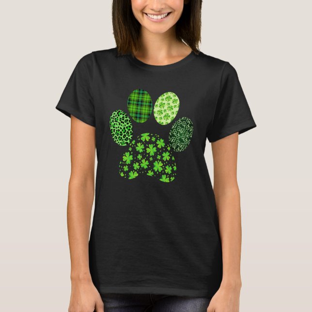T-shirt Irish Dog Paw Clovers St Patricks Day Leopard Plai (Devant)