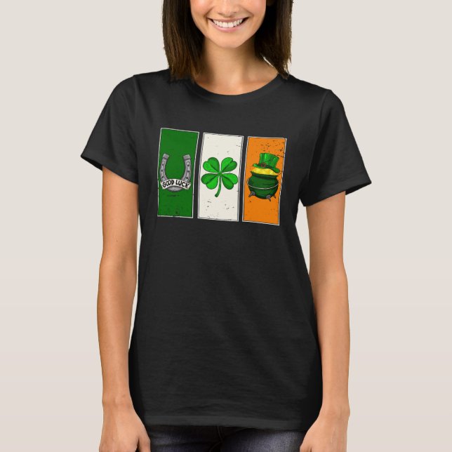 T-shirt Irish Flag Green White Orange Horseshoe Leprechaun (Devant)