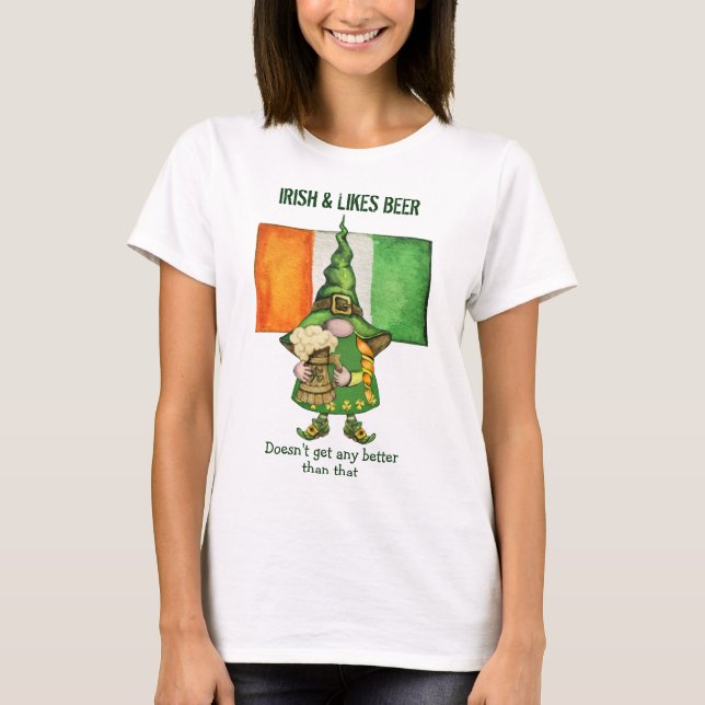 T-shirt Irish Girl Gnome aime la bière (Devant)